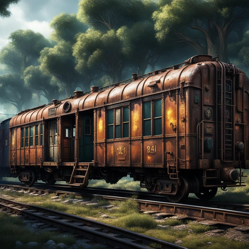 Fantastical Abandoned Boxcar Train in Matte Painting Style