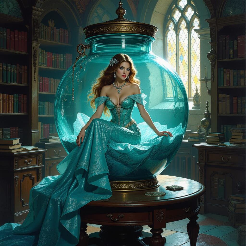 Mermaid in a Jar: High Fantasy Oil Painting