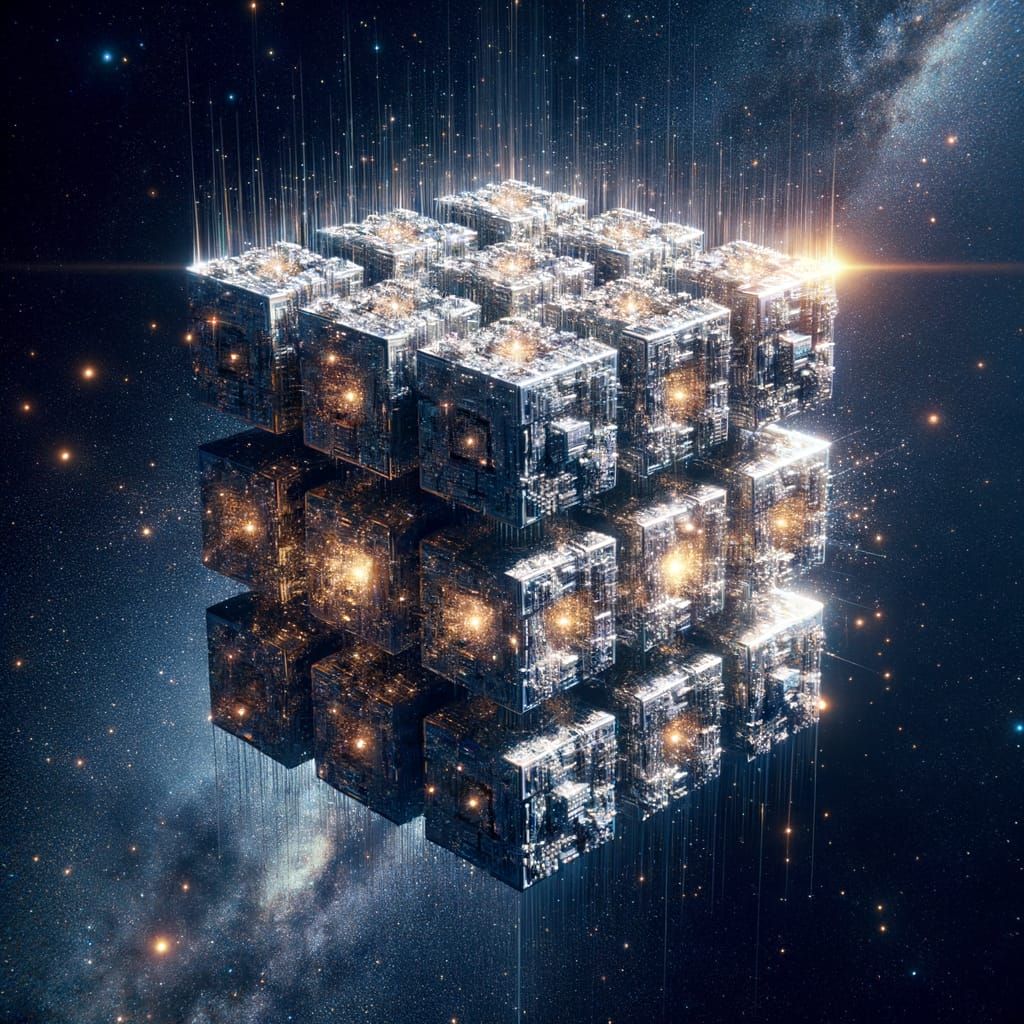 Surreal Hyper-Cube Radiates Luminous Cosmic Light