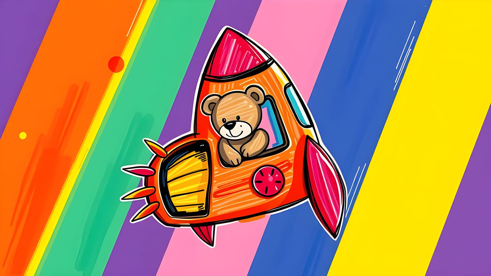 Teddy Bear's Rocket Trip: A Bauhaus-Inspired Pop Art