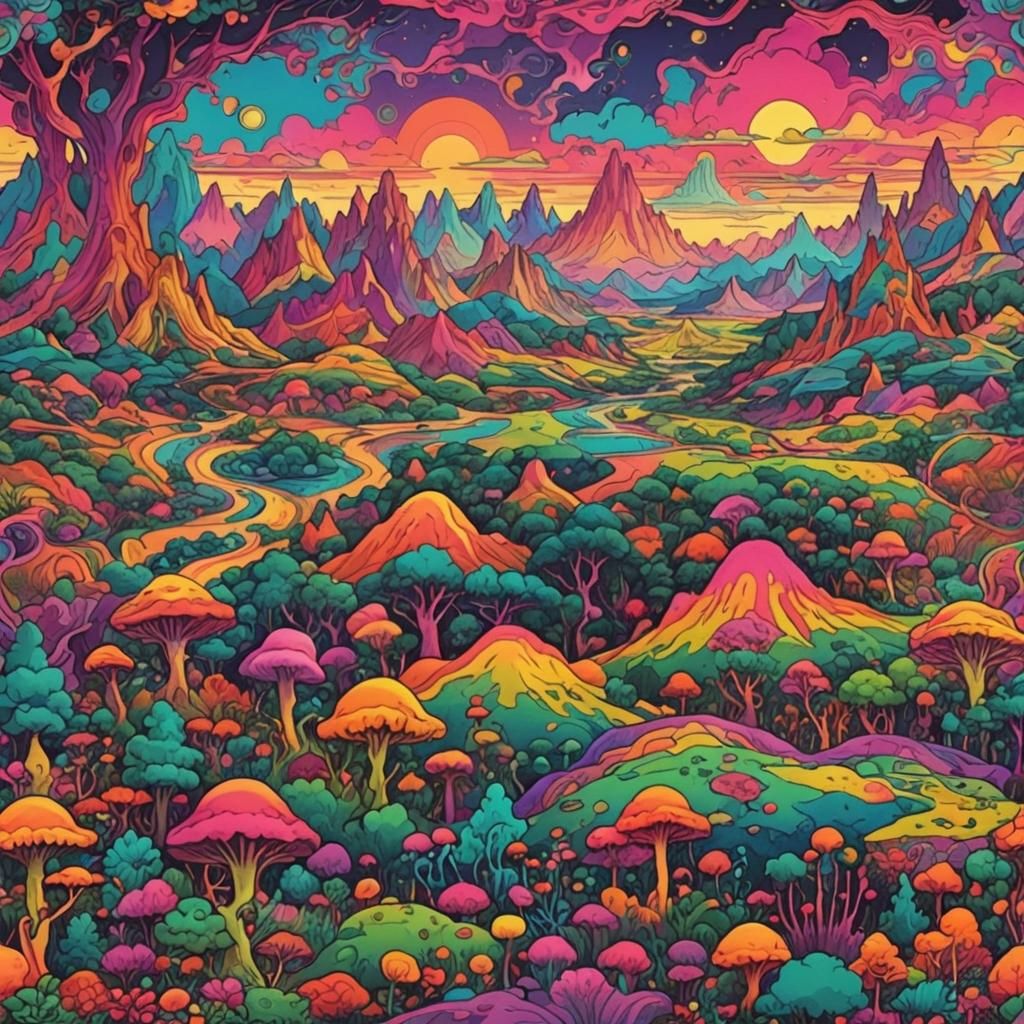 Vibrant Psychedelic Landscape Art