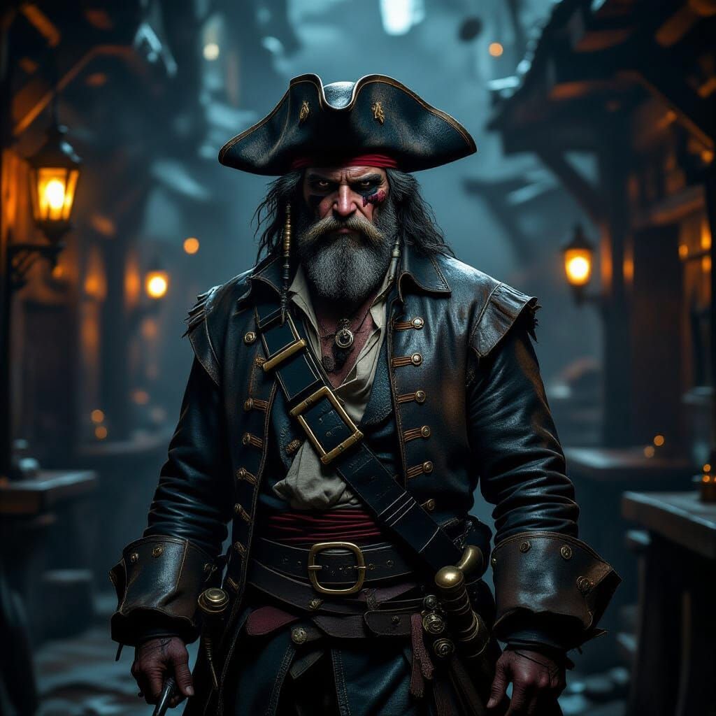 Grizzled Pirate Captain in Smoky Tavern, Rembrandt Style