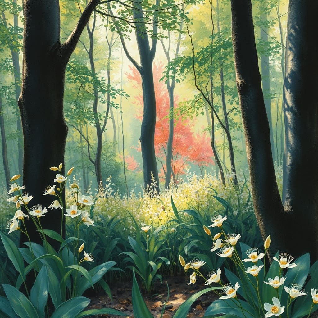 Ethereal Forest Glade in Opulent Impressionist Style