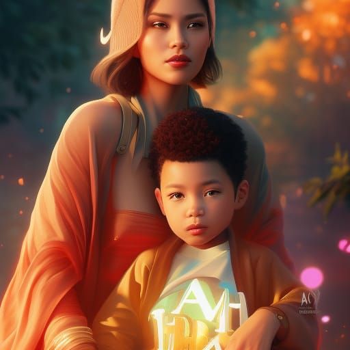 Happy Mother's Day: Biracial Mother and Son Portrait