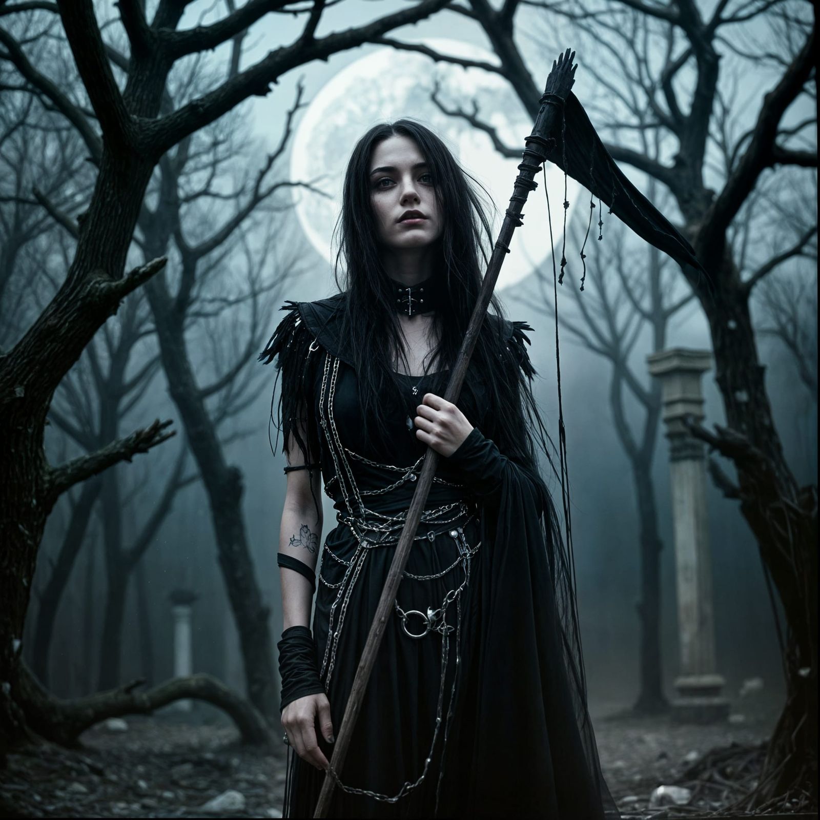 Young Reaper in Moonlit Clearing with Scythe