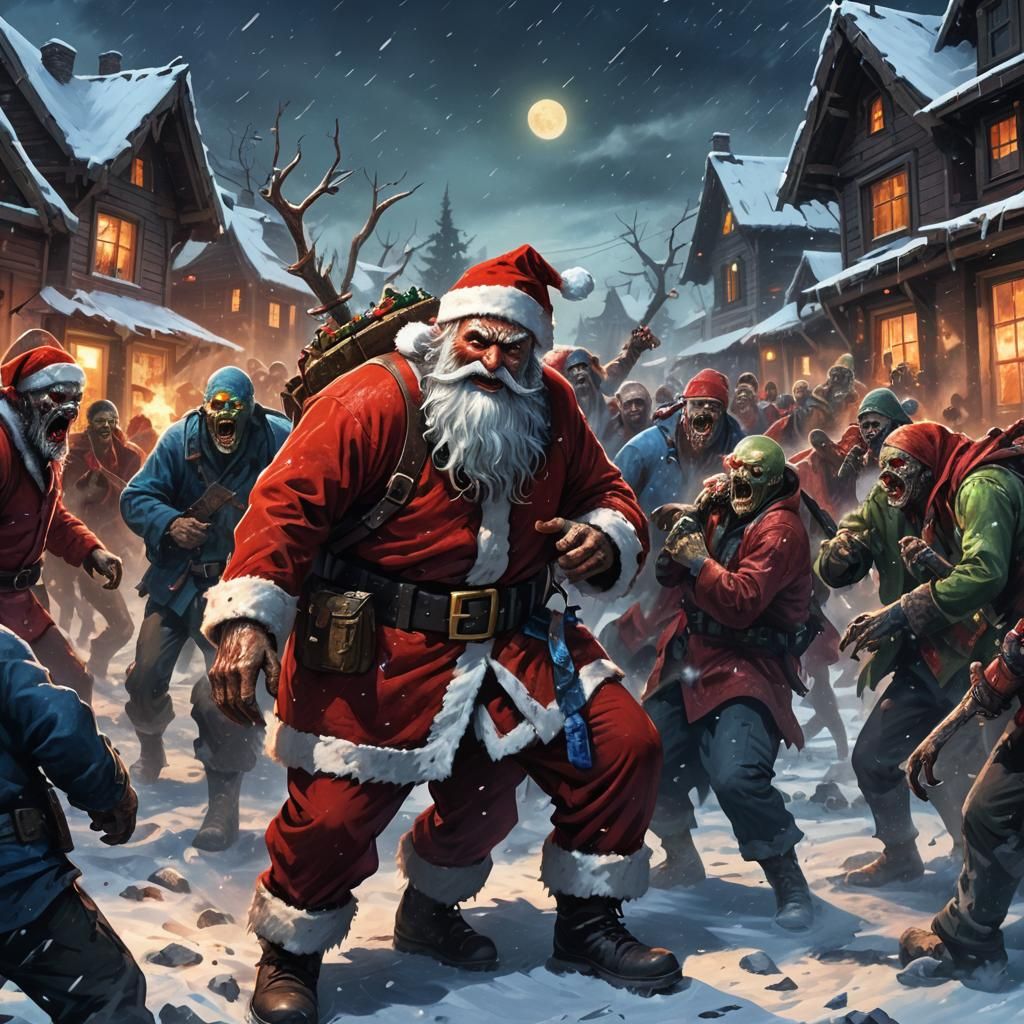 Santa Claus vs Zombies in Snowy Village