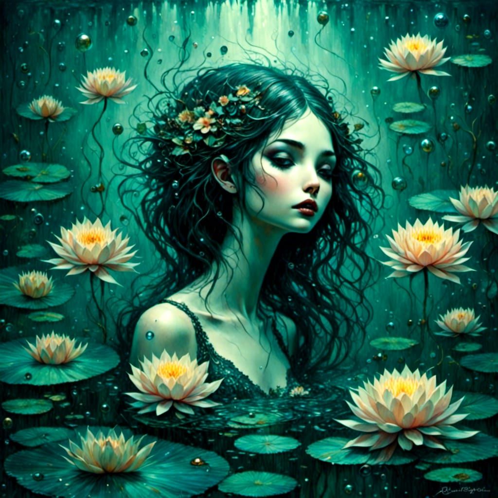 Ethereal Woman in Aquascape: Neoclassical Style