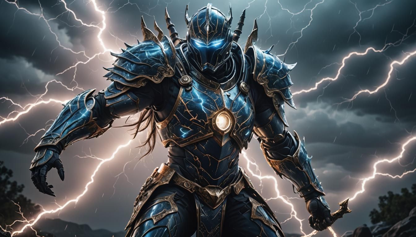 Bioluminescent Lightning Knight in Hyperrealistic Style