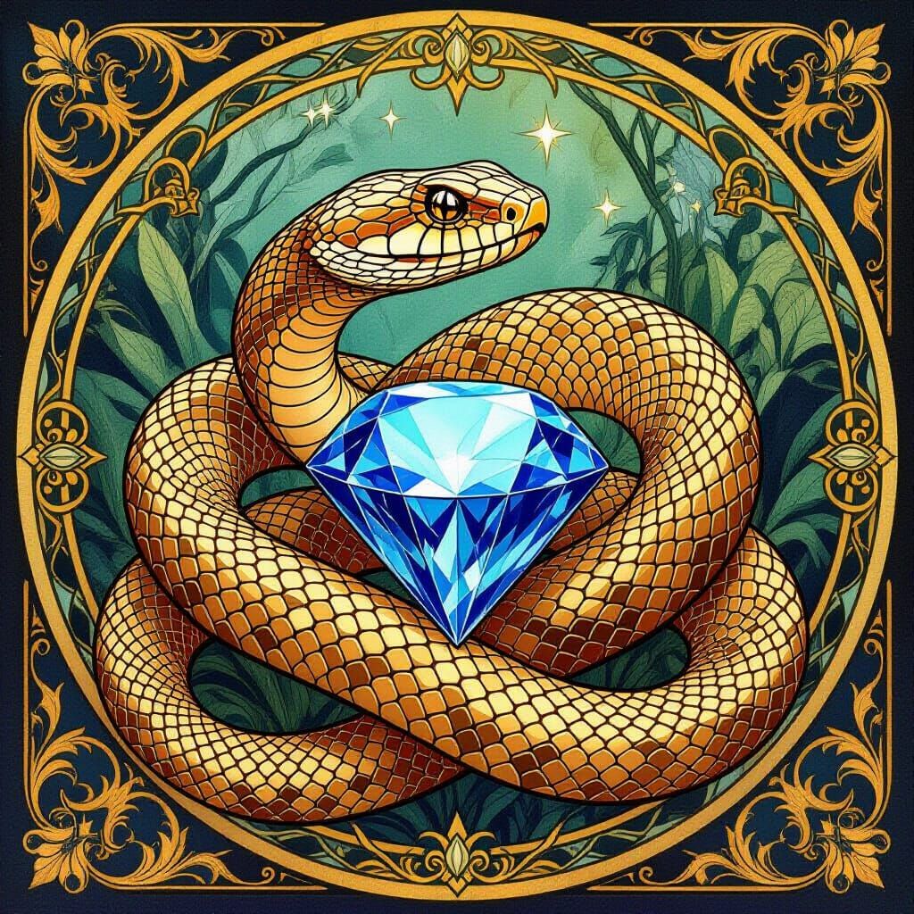 Rattlesnake with Blue Diamond and Star Ruby in Art Nouveau S...