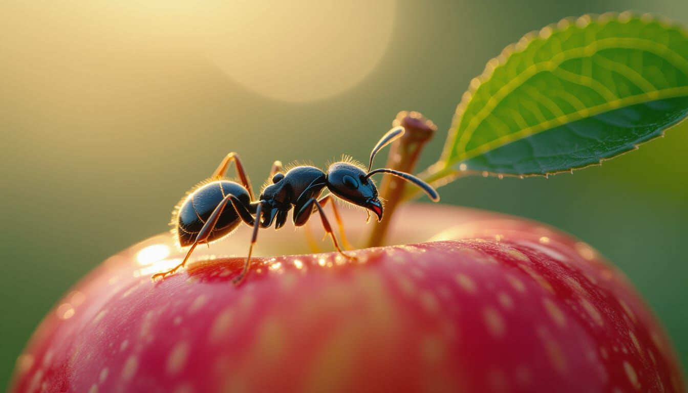 Ant on Apple in Cinematic Film Aesthetic