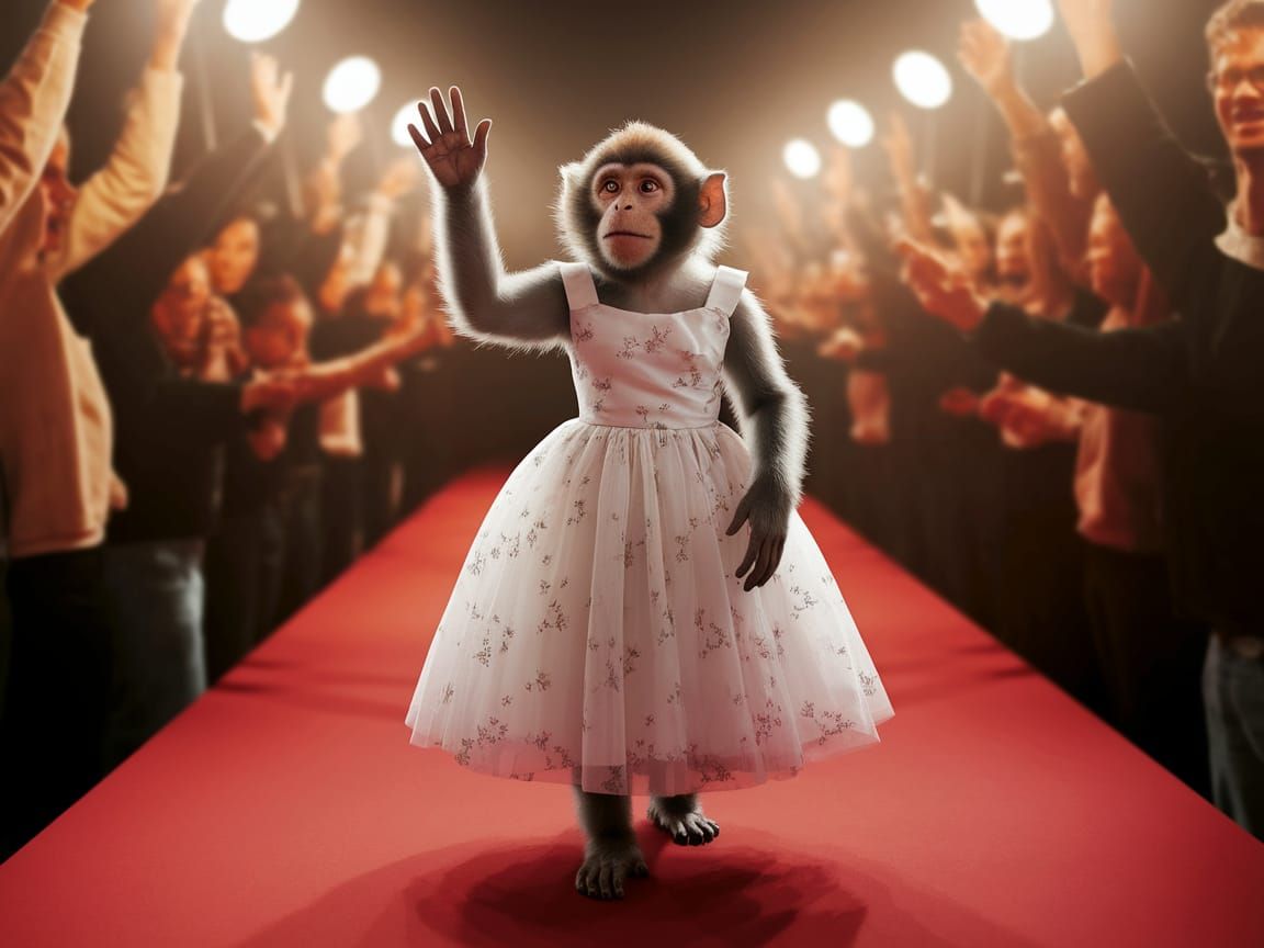 Glamorous Monkey Takes Center Stage in Vibrant Red Carpet De...