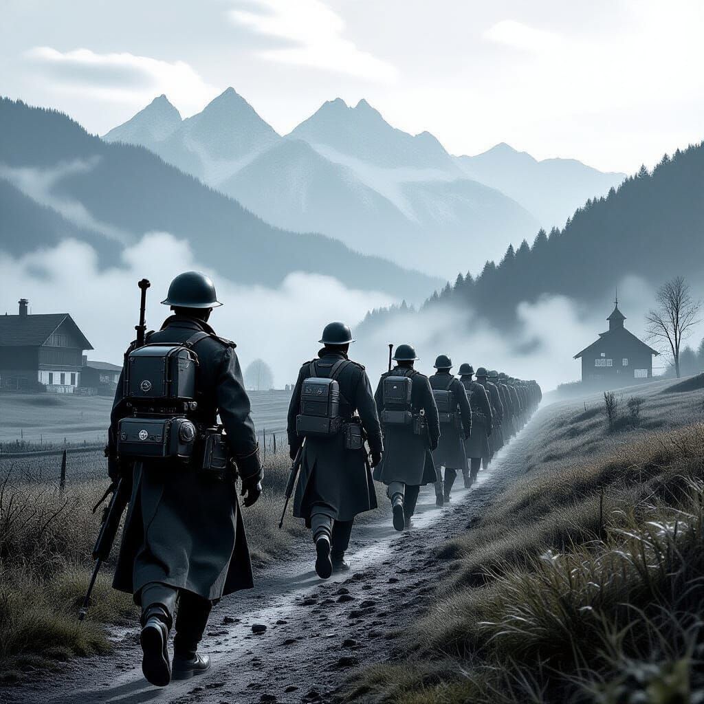 Steampunk German Soldiers in Nostalgic WW2 Landscape