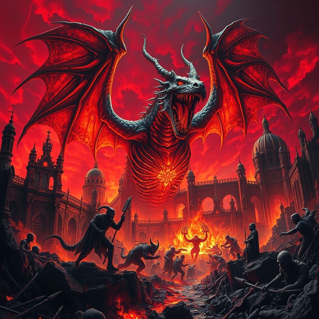 Epic Death Metal Album Cover: Hellish Apocalypse in Crimson