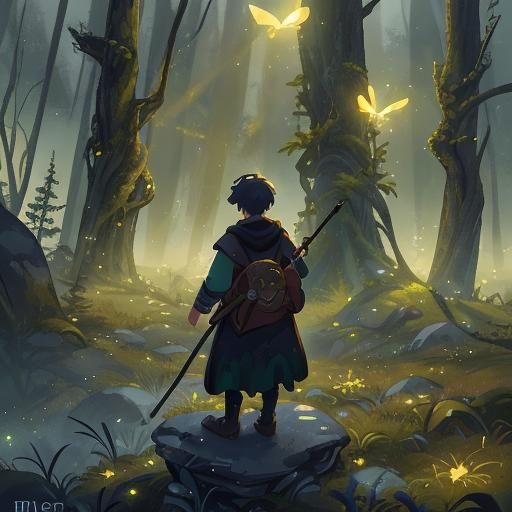 Adventurer at the Edge of Mystical Forest