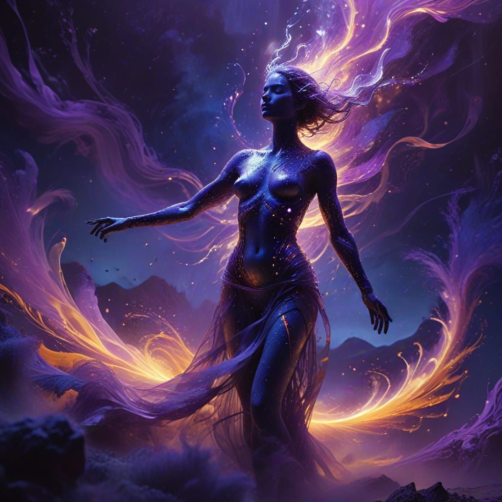 Luminous Human Form in Cosmic Dreamscape