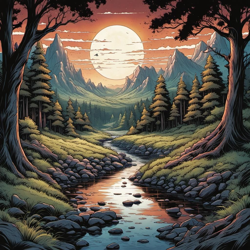 Nostalgic Nature in Comic Book Art Style