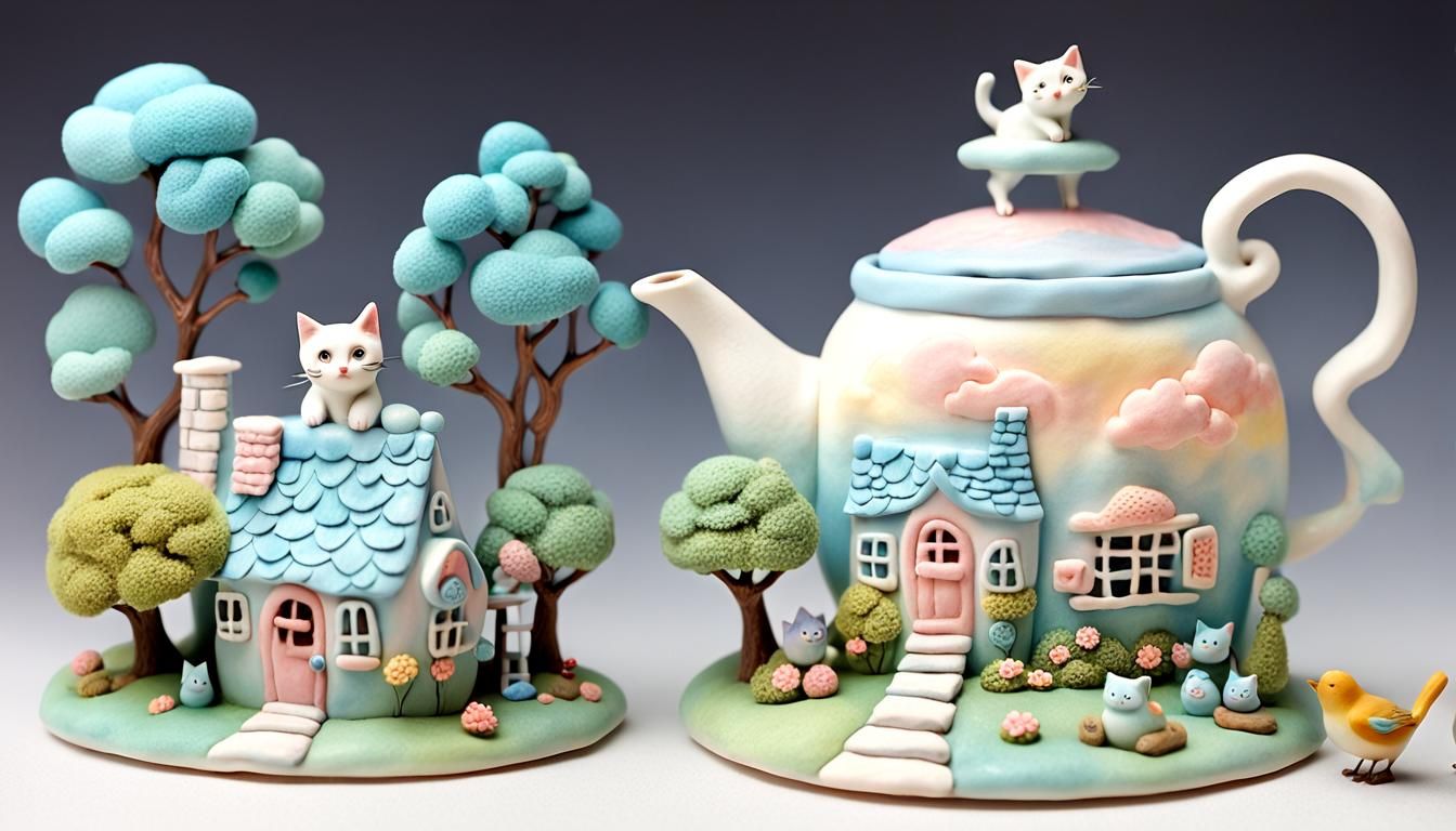 Teapot House Diorama in Cold Porcelain Style