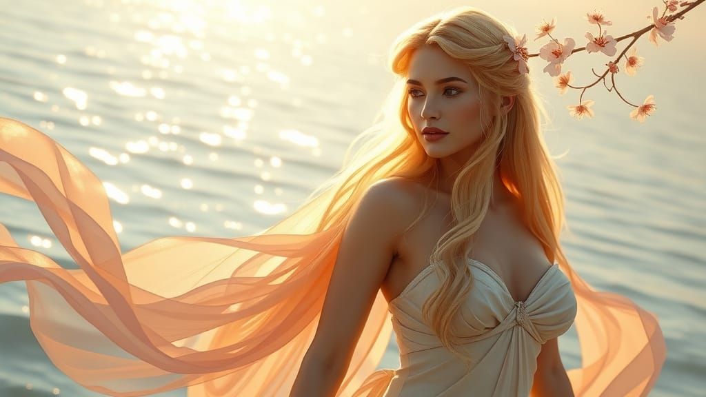 Serenely Radiant Goddess of Love and Beauty in Ethereal Seas...