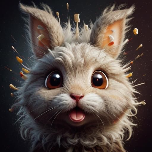 Impasto Bunny with Huge Eyes in Dark Colors