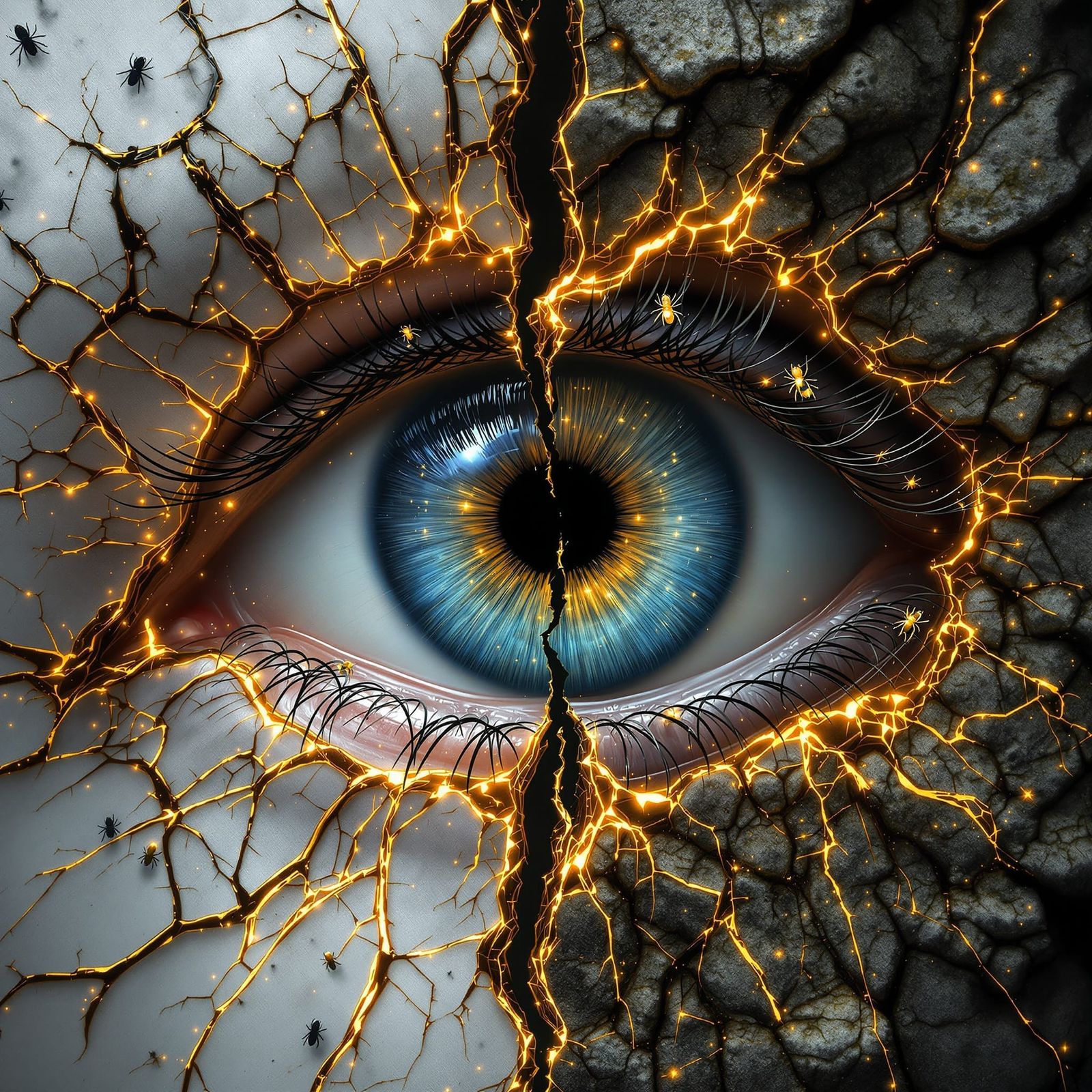 Surreal Eye Portrait with Porcelain and Bark Textures