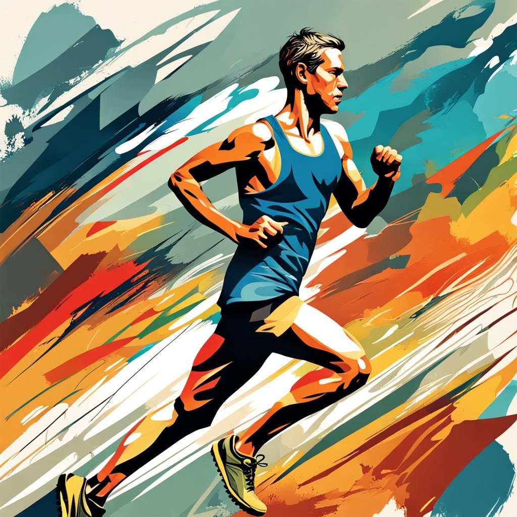 Cross Country Runner in Abstract Art Style
