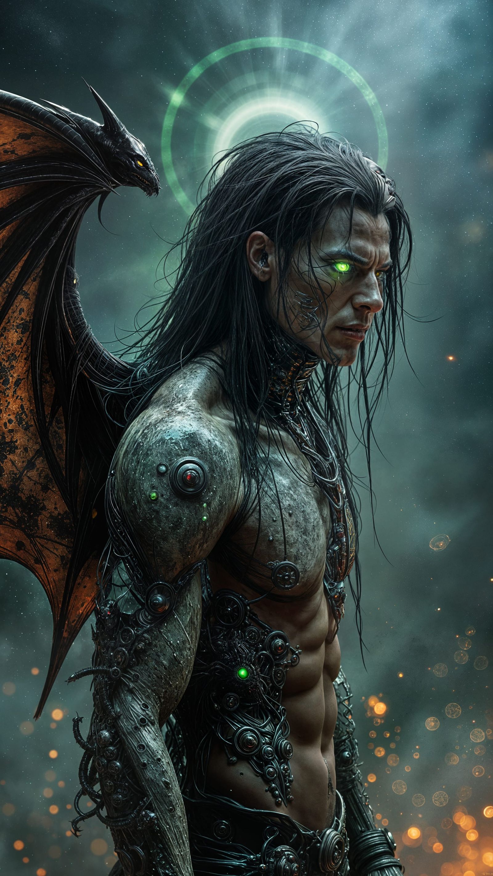 Cyberpunk Sabertooth Venom Hybrid with Mechanical Wing