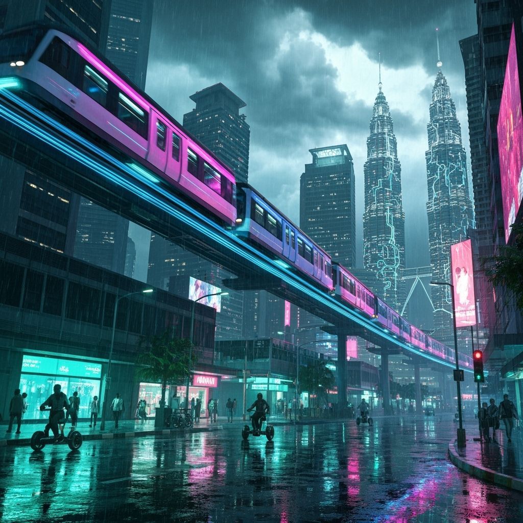 Cyberpunk Kuala Lumpur 2140: Neon Skies and Megastructures