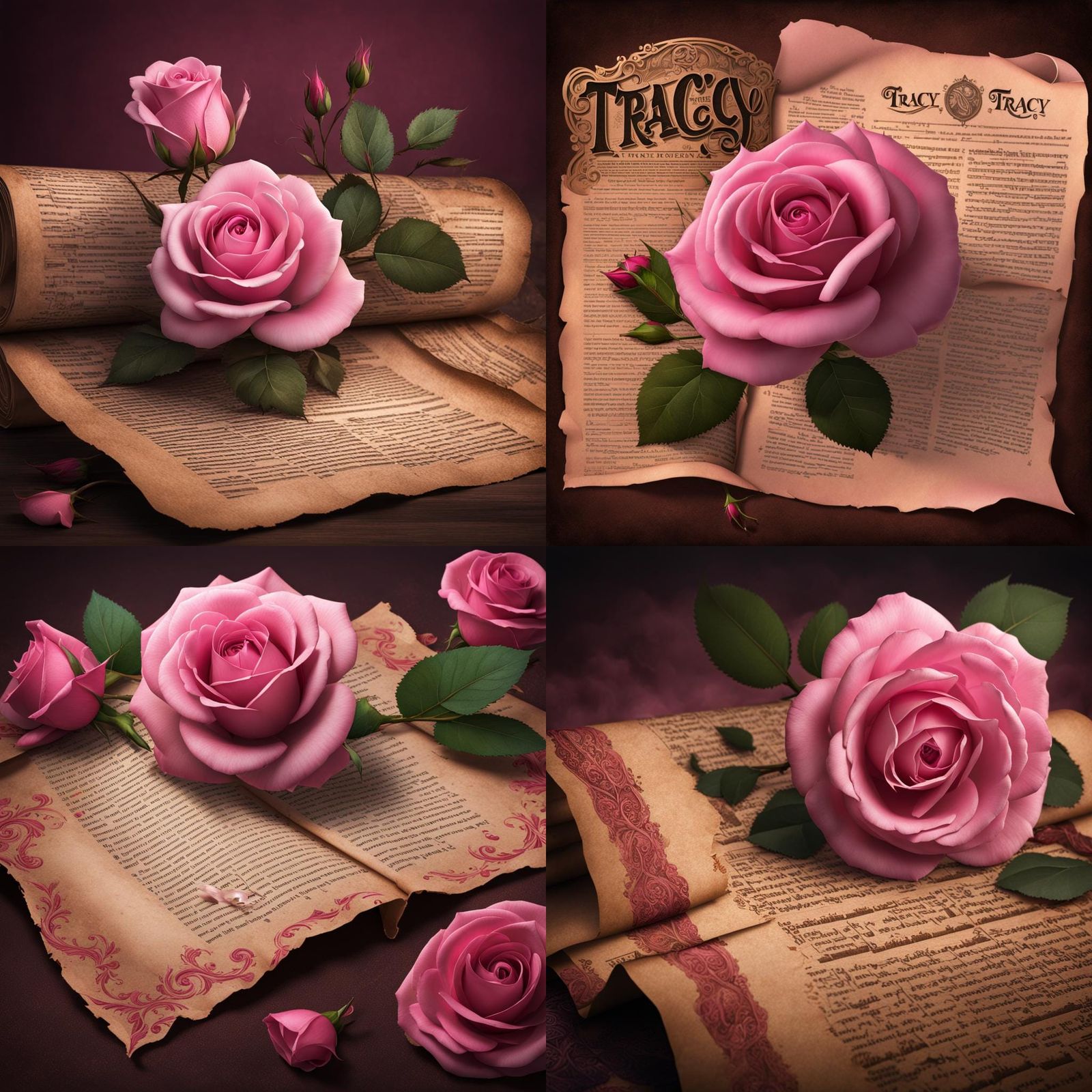 Pink Rose and Scroll with Name in 3D Rendering