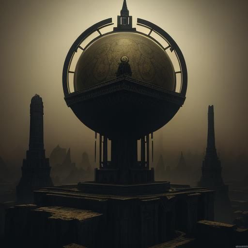 Buddha Overlooking Steampunk Necropolis in Digital Matte Pai...