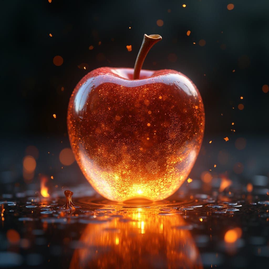 Glass Apple over Fire: Photorealistic Digital Art
