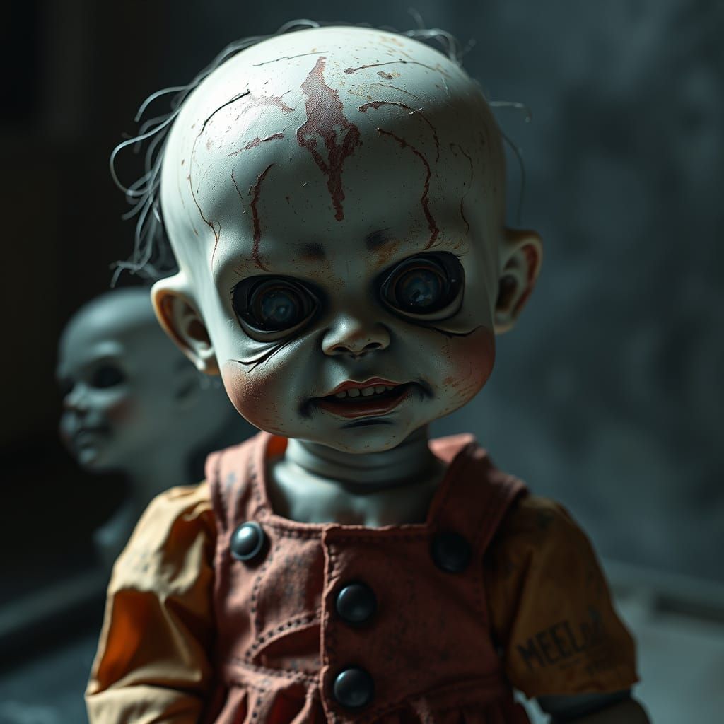 Grotesque Antique Doll with Rusty, Sulfuric Aura Glow