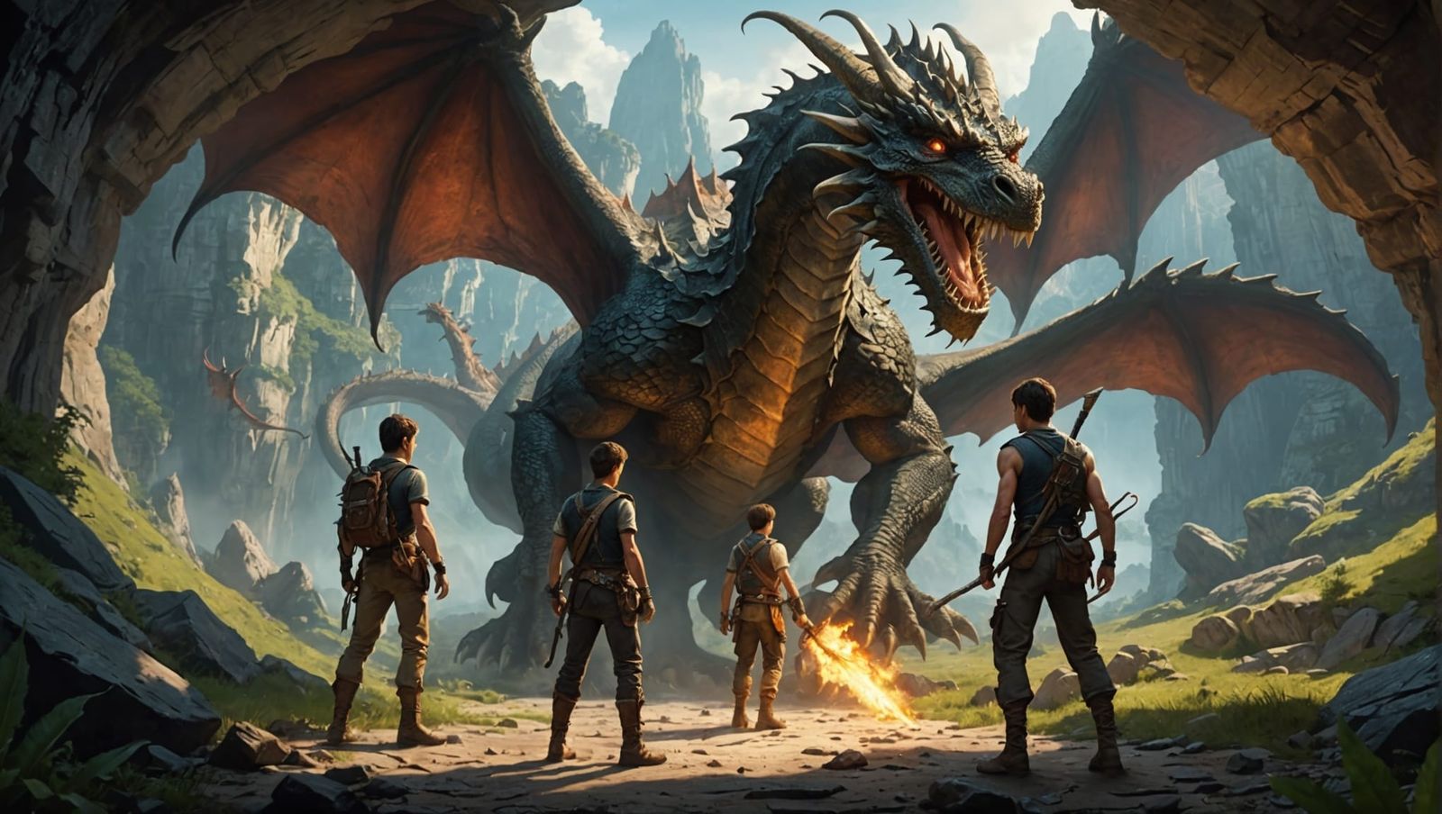 Dragon Battle in a Cave