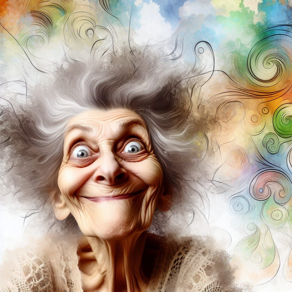 Humorous Elderly Lady with Mischievous Expression