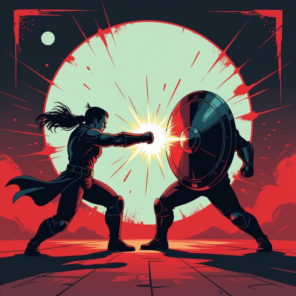 Fist and Shield Emblem in Futuristic Graphic Style