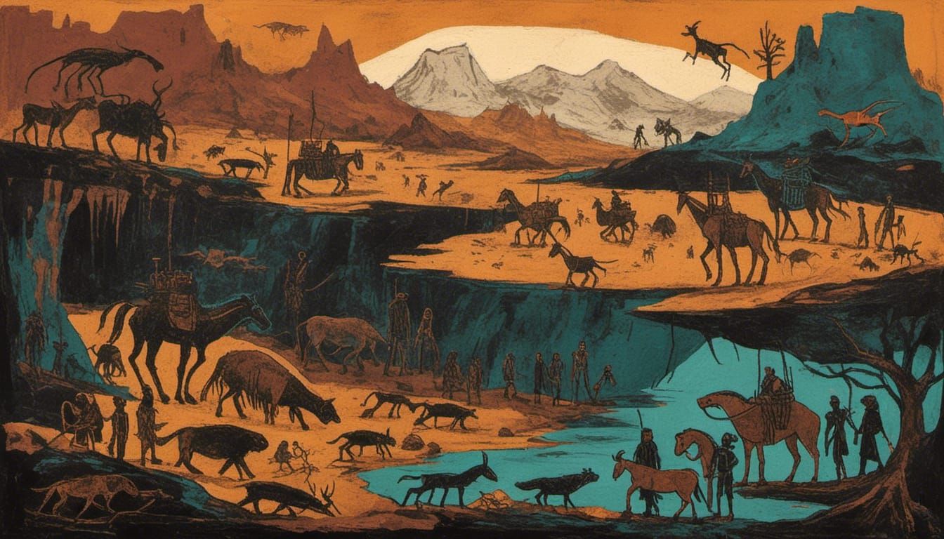 Cyberpunk Cave Painting in Lascaux Style