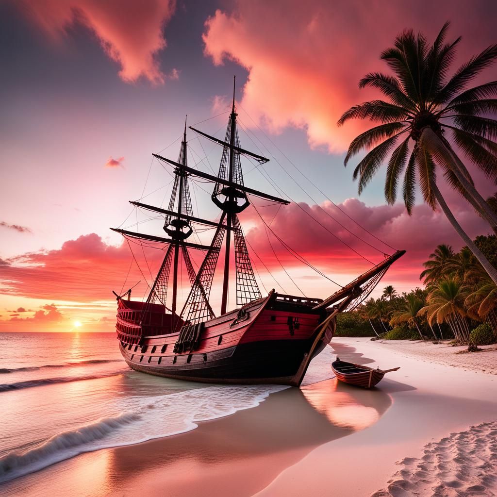 Pirate Ship at Sunset: Cinematic Beach Scene