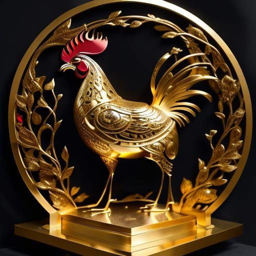 Luxurious Golden Futuristic Masterpiece with Intricate Circu...