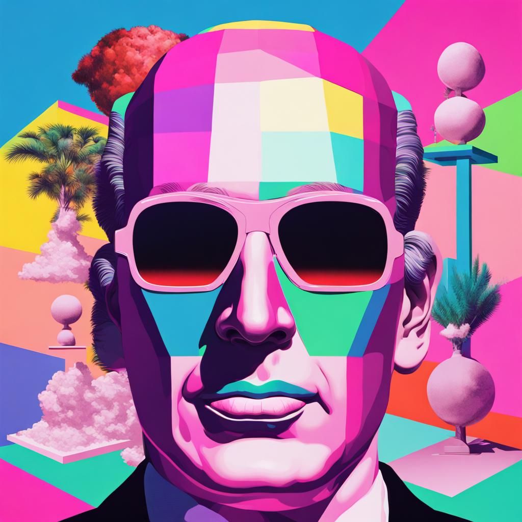 Vaporwave Max Headroom Inspired by Surrealist Masters