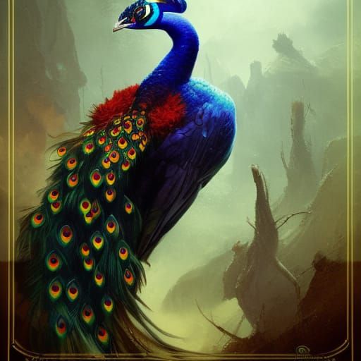 Fiery Peacock in Dark Fantasy Style