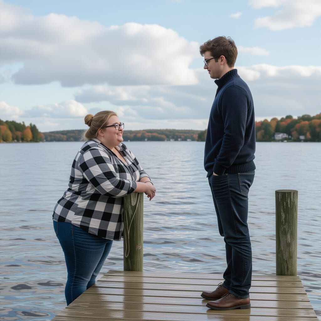 Romantic Lakeside Scene with Woman and Boyfriend