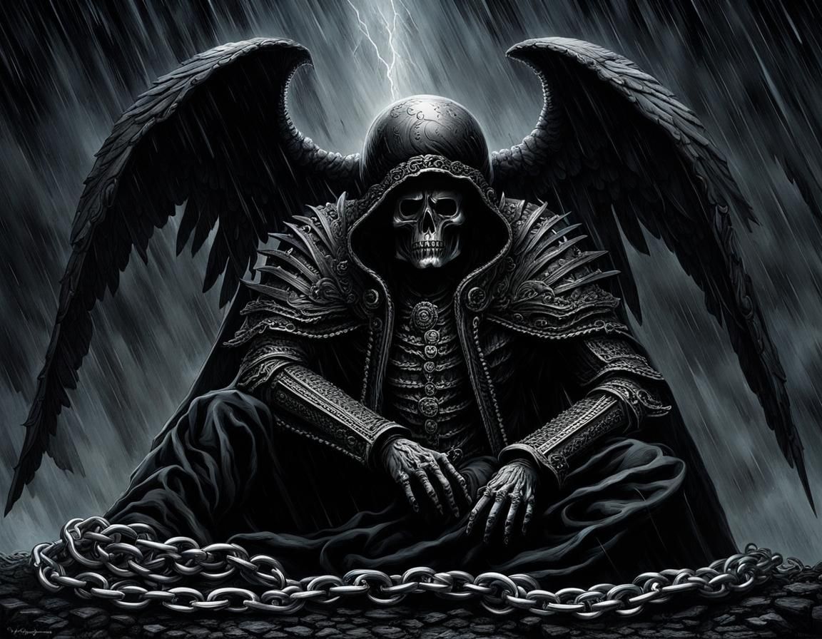 Fallen Angel in Chains, Realistic Dark Fantasy Art