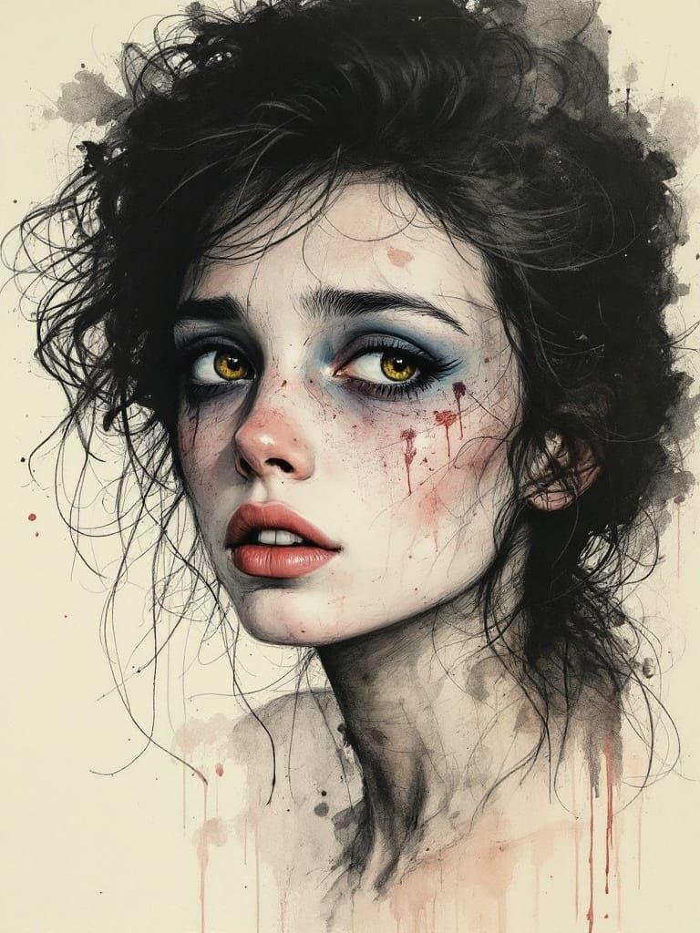 Bruised Woman in a Desolate 1950s Landscape