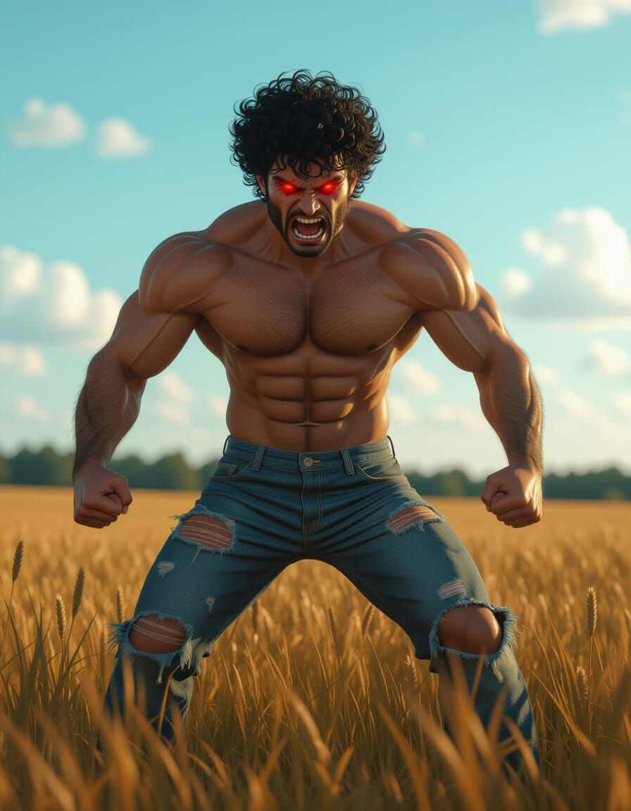 Muscular Man Ready to Fight: Digital Art