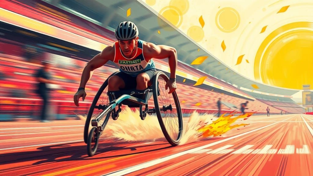 Para-Athlete Triumphs in Racing Wheelchair, Vivid Drawing