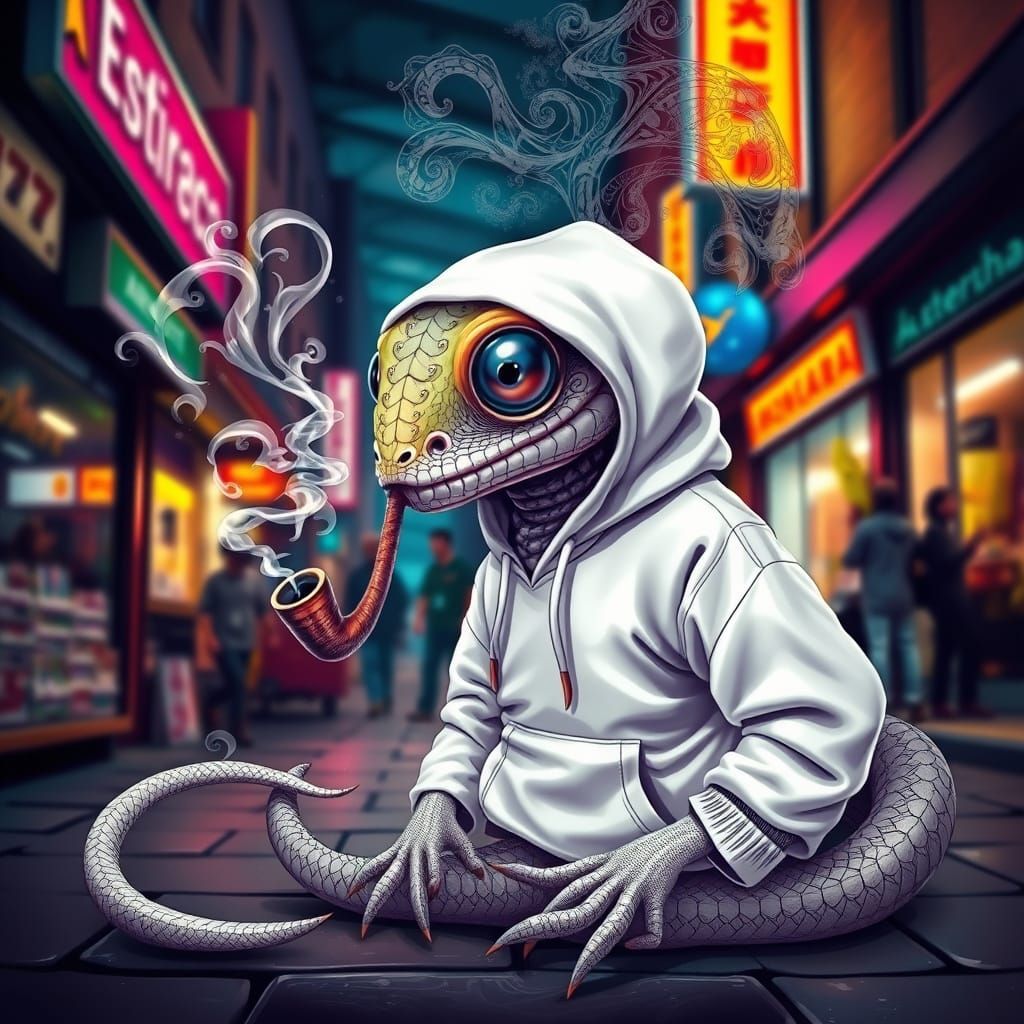 Eel in Urban Fantasy Setting, in Abstract Fractal Vector Sty...