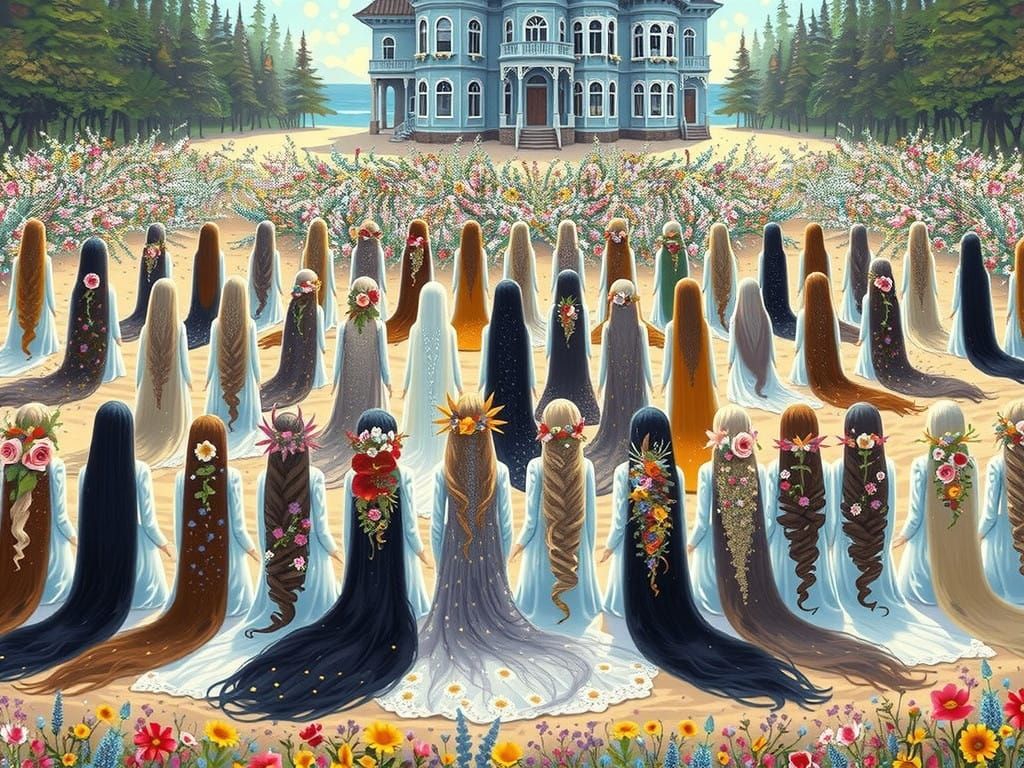 Sisters in Floral Maxidresses Celebrate in a Joyful Group Hu...