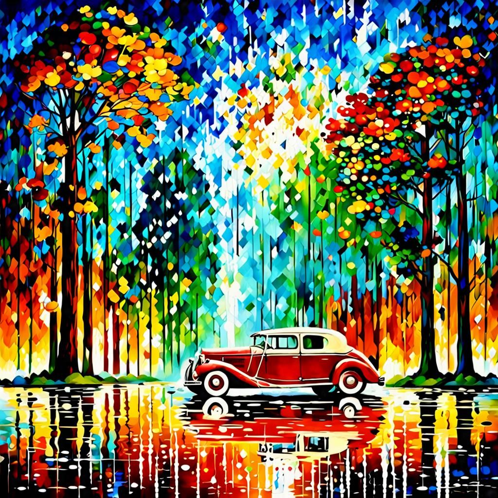Art Deco Taoist Dreamscape in Style of Afremov