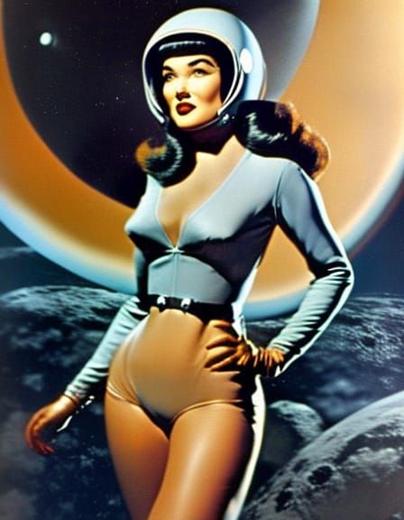 Betty Page in Retro Sci-Fi Spacesuit on Moon