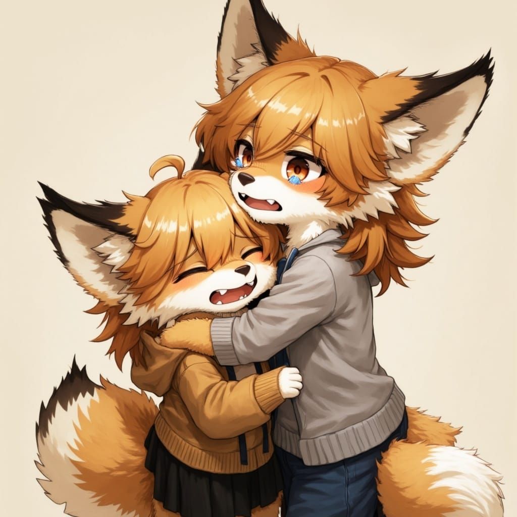 Adorable Chibi Couple Cuddling in a Heartfelt Hug
