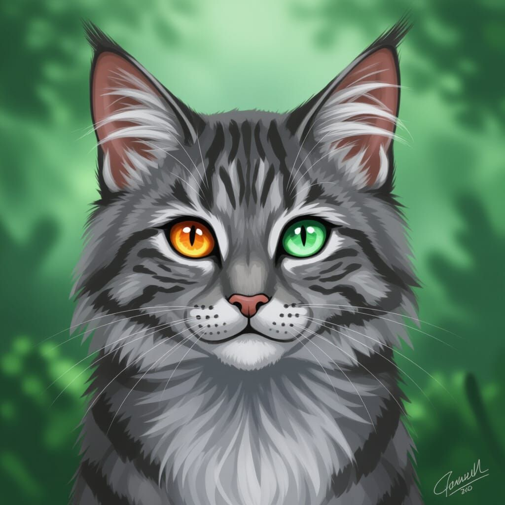 Silver Pelt Warrior Cat in Forest